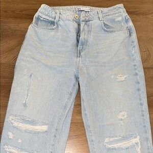 Zara Light Blue Ripped Boyfriend Jeans